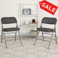 Flash Furniture 2-AW-MC320AF-GRY-GG 2 Pk. HERCULES Series Premium Curved Triple Braced & Double Hinged Gray Fabric Metal Folding Chair